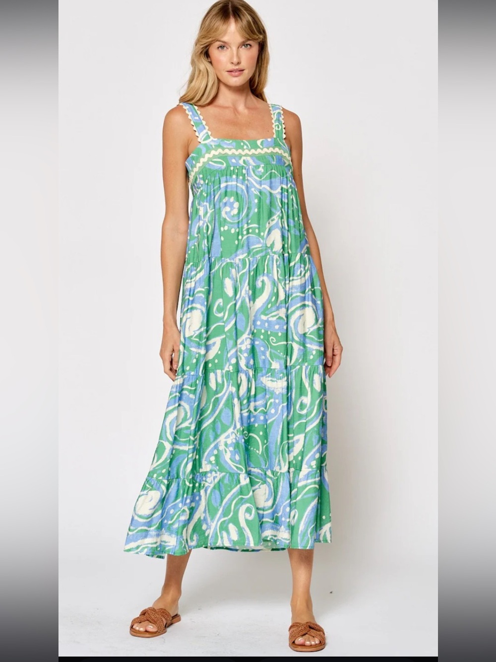 Green and Blue Patterned Women's Dress
